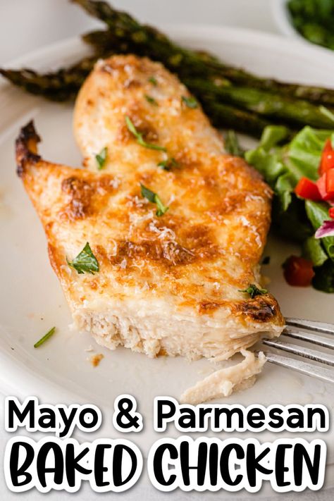 Made with just 6 simple ingredients, this Parmesan Baked Chicken With Mayo is an easy and incredibly tasty way to take your ordinary baked chicken dinner recipe to a whole new level! Chicken With Mayo And Parmesan Baked, Baked Chicken With Mayo And Parmesan, Chicken With Mayo And Parmesan, Chicken Cutlet Recipes Baked, Parmesan Crusted Chicken With Mayo, Chicken With Mayo, Baked Chicken Dinner, Parmesan Baked Chicken, Baked Bone In Chicken