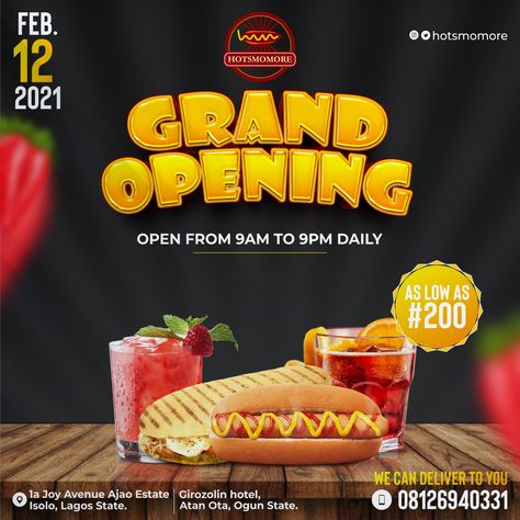 Grand opening Grand Opening Poster, Food Menu Design, Graphic Design Ads, Food Poster Design, Business Templates, Creative Posters, Menu Design, Food Menu, Grand Opening