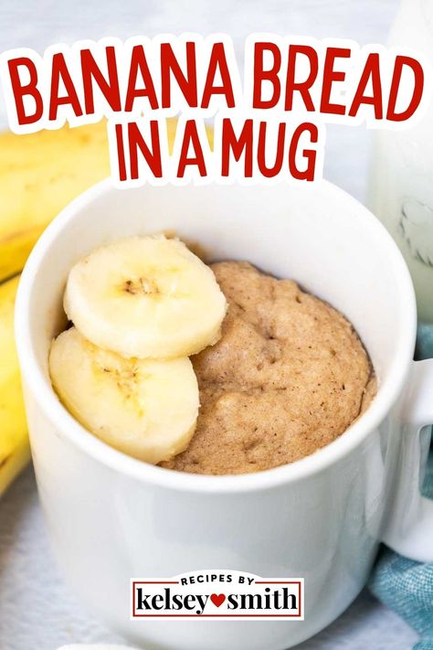 banana mug cake with banana slices on top. Banana Mug Cake Recipe, Mug Cake Without Egg, Banana Bread In A Mug, Banana Bread No Eggs, Microwave Banana Bread, Bread In A Mug, Banana Nut Oatmeal, Banana Bread Mug, Banana Mug Cake