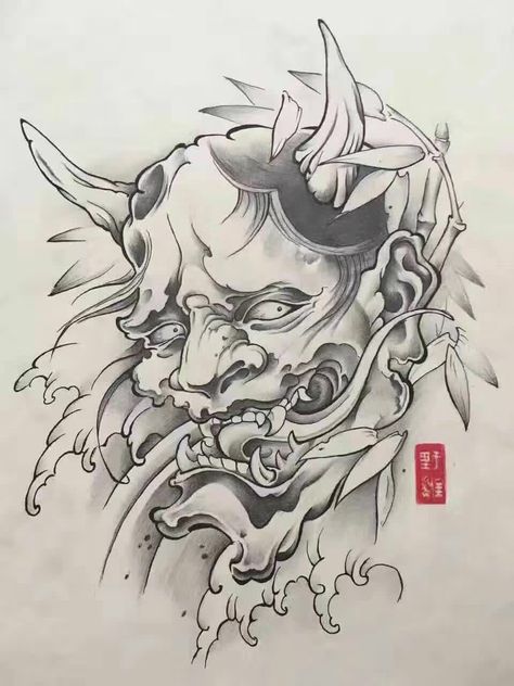 Hanya Mask Tattoo Design, Japanese Mask Tattoo, Chest Tattoo Drawings, Japanese Leg Tattoo, Japanese Tattoos For Men, Hannya Mask Tattoo, Buddhist Tattoo, Samurai Tattoo Design, Doll Tattoo