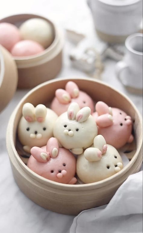 Steamed Buns, Chinese Zodiac, Chubby Rabbits, Red Bean Paste, Red Beans Flour Buns, Velvet Red Beet Powder - @meiyeeig, instagram Rabbit Steamed Buns, Cute Steamed Buns Recipe, Cute Steamed Buns, Cook Beans, Steam Buns, Kawaii Sweets, Mochi Recipe, Dessert Original, Red Bean Paste