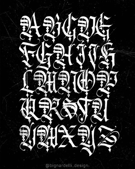 Black Letter Calligraphy Alphabet, Gothic Lettering Fonts, Gothic Calligraphy Alphabet, Calligraphy Tattoo Fonts, Gothic Letters, Gothic Calligraphy, Gothic Alphabet, Word Art Typography, Gothic Script