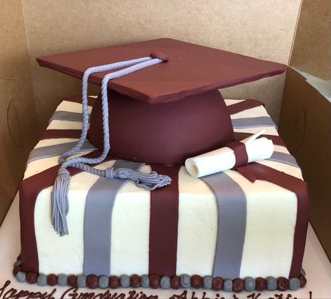 Maroon and gray graduation cake Maroon And Gray Graduation Party, Maroon Graduation Cake, Graduation Brunch, Graduation Celebration, High School Graduation, Graduation Cakes, College Graduation, Red And Grey, Grad Parties