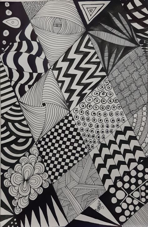 Abstract Line Art Pattern, Black Pen Drawing, Doodle Art Flowers, Zen Doodle Patterns, Zentangle Artwork, Mandala Art Therapy, Pen Art Drawings, Zen Doodle Art, Doodle Inspiration