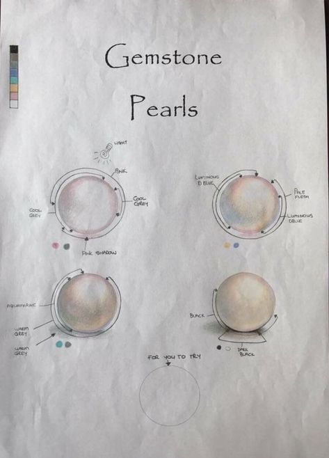 Pearl Colored Pencil, How To Color Pearls With Colored Pencils, Gemstones Drawing, Pearl Illustration, Jewel Drawing, Gem Drawing, Pencil Inspiration, Blending Colored Pencils, Colored Pencil Tutorial