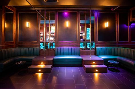 VIP Bar Seating Stages @ FlashDancers Downtown Nightclub Design, Bar Interior Design, Bar Interior, Bar Seating, Club Design, Zambia, Night Club, Art Deco, House Design