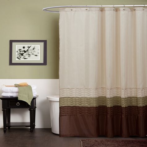 Lush Decor Mia Green/Brown Shower Curtain | from hayneedle.com Tan Shower Curtain, Brown Shower, Red Bathroom Decor, Neutral Bathroom Decor, Brown Shower Curtain, Elegant Shower Curtains, Red Bathroom, Green Shower Curtains, Room Wall Colors