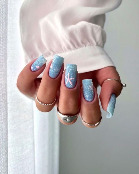 Blue Prom Nails, Sea Nails, Beachy Nails, Summer Gel Nails, Long Nail Designs, Vibrant Nails, Blue Nail Designs, Vacation Nails, Nails 2024