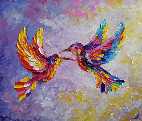 Birds Painting Acrylic Canvases, Anastasia Kozorez, Hummingbird Painting Acrylic, Oil Painting Birds, Love Oil Painting, Abstract Animal Painting, Oil Painting Palette, Face Oil Painting, Bird Painting Acrylic