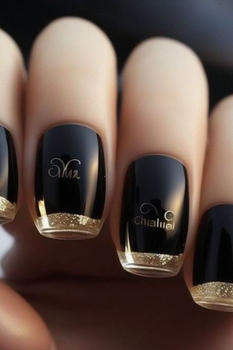 Nail Art Easy, Black French Nails, Black Is The New Black, Nail Art Inspo, Ideas Uñas, Glittery Nails, Nail Art Glitter, Nail Colors Winter, Blush Nails