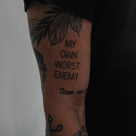 My Own Worst Enemy Tattoo, Selfish Tattoos, Enemy Tattoo, Drill Rap, Grunge Tattoos, Scripture Tattoos, Tattoos 2024, My Own Worst Enemy, Grunge Tattoo