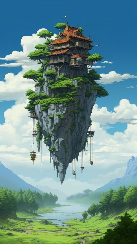 Fantasy House Illustration, Cloud Minecraft, Fantasy Inspiration Scenery, Fantasy Architecture Concept Art, Fantasy World Aesthetic, Fantasy Artwork Landscape, Adventure Forest, Evelynn League Of Legends, Madara Wallpaper