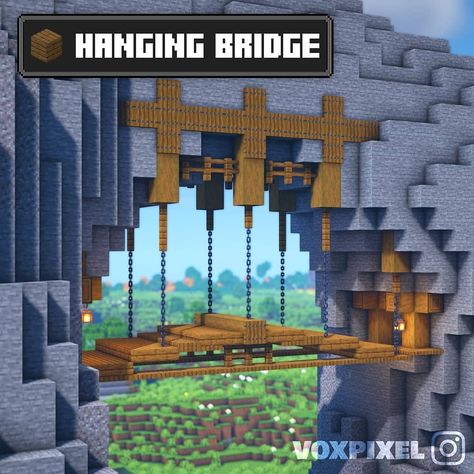 MB | Builds & Designs on Instagram: “Hanging bridge! 🪵 by @voxpixel 💡Follow @minecraftblocky for more Builds & Tutorials! 👍🏼| Like this post 💬| Comment 💾| Save for later…” Hanging Bridge Minecraft, Minecraft Hanging Bridge, Hanging Bridge, Minecraft Decoration, Bridge House, Minecraft Cottage, Easy Minecraft Houses, Diy Minecraft, Minecraft Medieval