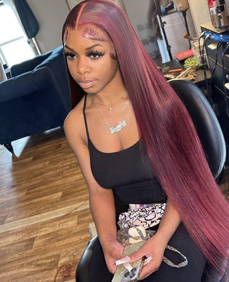 Burgundy Middle Part Wig Straight, Burgundy Red Lace Front Wig, Burgendy Wigs For Black Women, Burgundy Middle Part Sew In Weave, Burgundy Buss Down Middle Part, Burgundy Buss Down, Dark Red Frontal Wig, Burgandy Wig Hairstyles For Black Women, 99j Wig Hairstyles