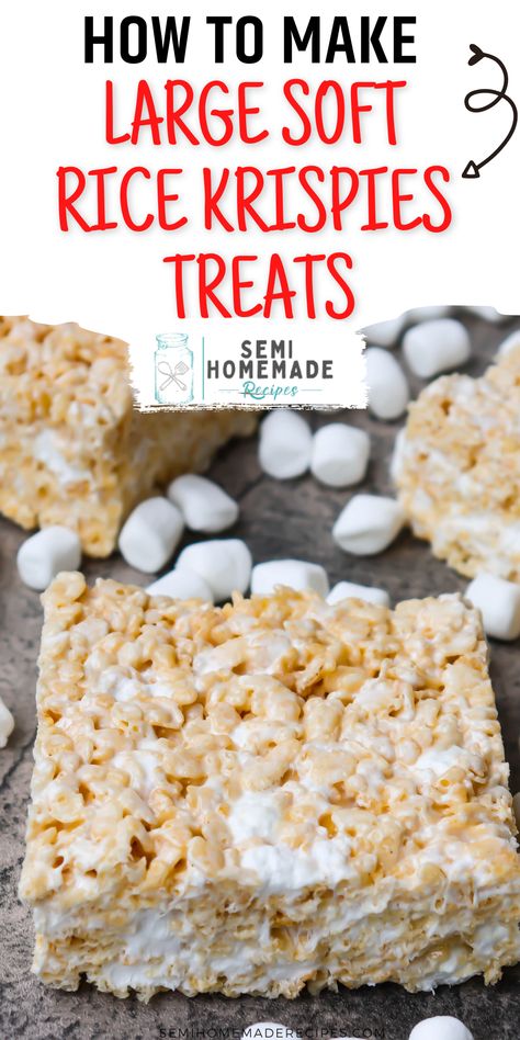 These Large Soft Rice Krispies Treats are absolutely perfect and so easy to make! These homemade Rice Krispies Treats are super soft and full of extra marshmallows. Single Serve Rice, Best Rice Krispie Treats Recipe, Homemade Rice Krispies, Homemade Rice Krispies Treats, Rice Krispie Squares, Krispie Treats Recipe, Rice Krispies Treats, Krispies Treats, Cereal Treats