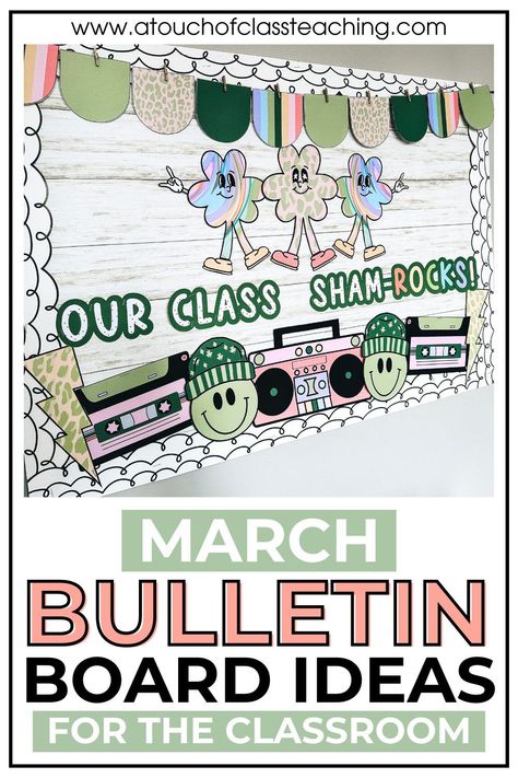 Whether you are looking for a student made or quick and easy March bulletin board, this post has you covered. I share some of my best St. Patrick's Day bulletin board ideas, plus a free St. Patrick's craft that can be used for a bulletin display. March Is Reading Month Bulletin Board, March School Bulletin Board Ideas, March Bulletin Board Ideas For Work, St Patricks Day Bulletin Board School, March Classroom Door Ideas, March Bulletin Board Ideas, St Patrick's Day Bulletin Board, Spring Classroom Decorations, Spring Classroom Door