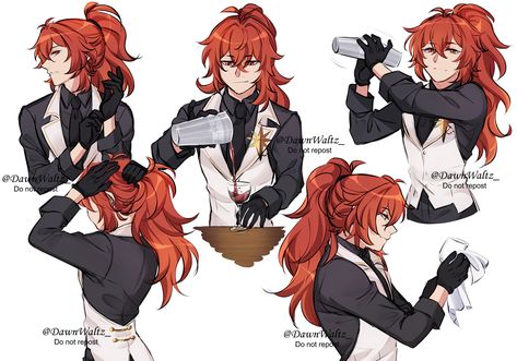 Ruby ♡ coms open on Twitter: "Bartender Diluc #Diluc #genshinimpactfanart… " Bartender Pose Reference, Bartender Anime, Bartender Outfit, 2560x1440 Wallpaper, Minor Character, Drawing Reference Poses, Dragon Ball Super, Danganronpa, Pose Reference