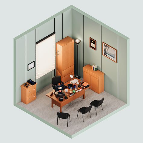 Michael Scott's Office — The Rooms Project on Behance Isometric World, Office Toys, 3d Isometric, Illustration Story, Toy Maker, India Design, Interactive Stories, Dunder Mifflin, Toy Room