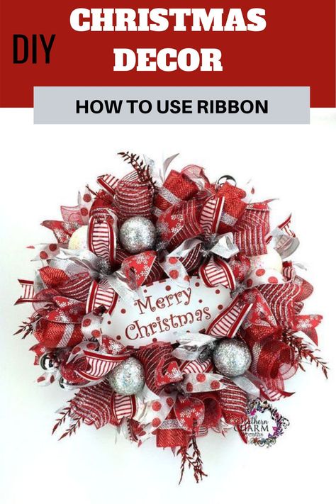 Let's take a look at an easy way to add more ribbon streamers to create a fuller wreath. If you have an old deco mesh Christmas wreath that needs a little TLC, use these tips that Julie, from Southern Charm Wreaths, uses!Merry Christmas Wreath by Christmas Ribbon Wreaths, Wreath Making Business, Christmas Ribbon Wreath, Inexpensive Wreaths, Deco Mesh Christmas Wreath, Mesh Christmas Wreath, Ribbon Wreath Christmas, Ribbon Streamers, Ribbon Wreaths