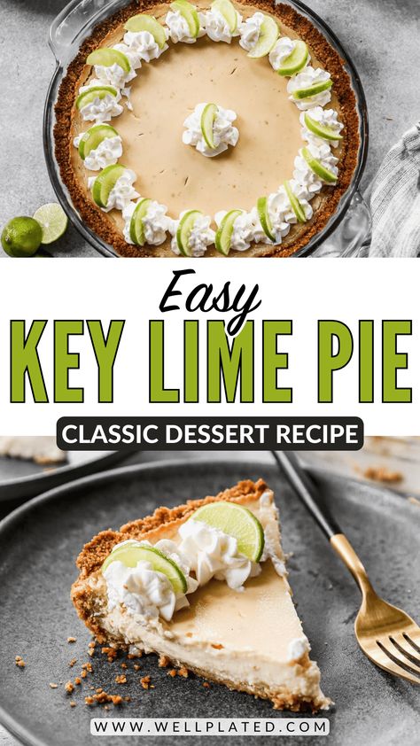 Tangy Key lime pie is creamy and cool, with the perfect balance of tart and sweet flavors. This version is lightened up with Greek yogurt! Lime Meringue Pie, Easy Key Lime Pie, Key Lime Pie Easy, Lime Pie Recipe, Key Lime Juice, Homemade Pastries, Pastry Crust, Refreshing Desserts, Meringue Pie