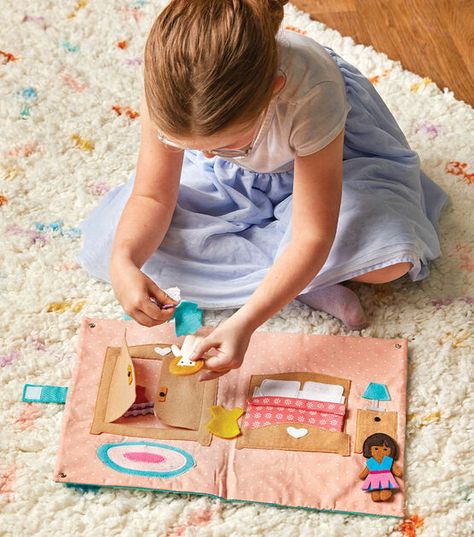 How To Make Fabric Doll House to Go Online | JOANN Sewing Doll And House Template, Diy Felt Doll House, Felt Doll House Pattern Free, Fabric Doll House Pattern Free Printable, Doll Blankets To Sew, Fabric Paper Dolls, Fabric Toys Diy, Miniature Camping, Felt Dollhouse