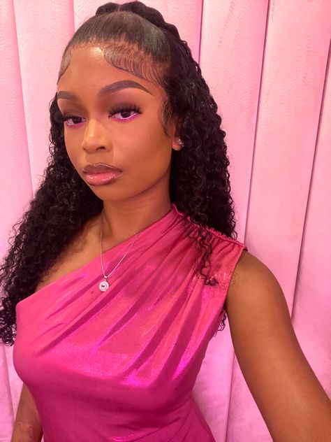 Birthday Makeup Looks Natural Pink, Sweet 16 Birthday Makeup Looks, Makeup With Pink Under Eye, Light Pink Soft Glam Makeup Black Women, Pink Eyeshadow Under Eye, Sweet 16 Makeup Pink, Pink Under Eye Makeup Looks Black Women, Sweet 16 Makeup Ideas Pink, Pink Natural Makeup Looks