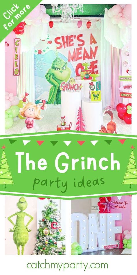 Grinch Theme 2nd Birthday, First Birthday Party Christmas Theme, Grinch Second Birthday, Grinch Bday Party Ideas, Grinch Themed 1st Birthday Party, Whoville Birthday Party Ideas, The One Who Stole Christmas Birthday, Grinch Birthday Cake Ideas, Cindy Lou Who Birthday Party