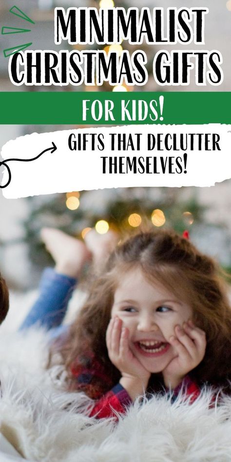 girl with Christmas tree in background. Text overlay reads "minimalist Christmas Gifts for Kids! Gifts that Declutter themselves!" Christmas Nails Tree, Minimalist Christmas Nails, Christmas Present Guide, Christmas Nails Square, Minimalist Christmas Gifts, Consumable Gifts, Decluttering Minimalist, Minimal Christmas Gifts, Kids Christmas List