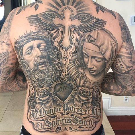 Back piece Tattoos Jesus, Tattoos Drawing, Bible Tattoos, Heaven Tattoos, Christ Tattoo, Back Piece Tattoo, Men Tattoos Arm Sleeve, Draw Painting, Chicano Tattoos