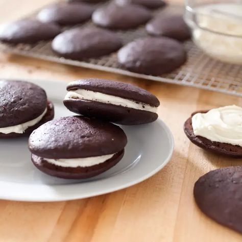 Whoopie Pies | America's Test Kitchen Cocoa Powder Recipes, Whoopie Pie Recipe, Chocolate Whoopie Pies, Whoopie Pie, Mince Pie, America's Test Kitchen Recipes, Sandwich Cake, Chocolate Sandwich, America's Test Kitchen