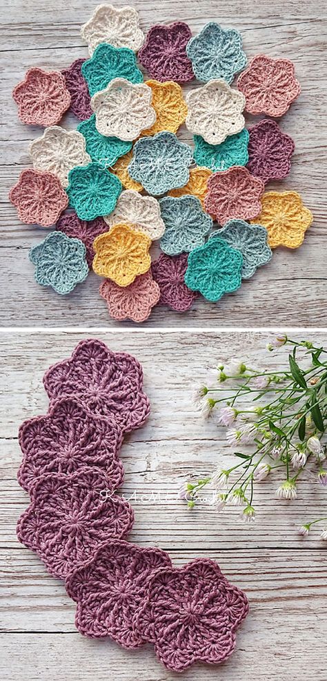 Sakura Face Scrubbies - Free Crochet Pattern Sakura Crochet Pattern Free, Sakura Granny Square, Face Scrub Crochet, Scrub Crochet Pattern, Sakura Crochet, Flower Blankets, Crochet Hearts, Face Scrubbies, Flower Blanket