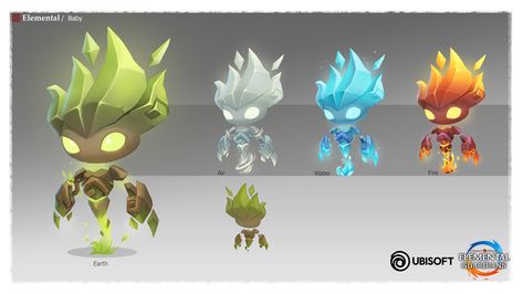 Elemental Creature, Chibi Stickers, Ice Magic, 4 Elements, Fantasy Creatures Art, Character Poses, Game Character Design, Anime Character Drawing, Cute Creatures