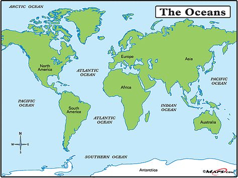 Touch oceans on both sides of the United States (Atlantic on the East and Pacific on the West). Oceans Map, World Map Continents, Ocean Names, Handwriting Worksheets For Kids, Sea Map, Continents And Oceans, Photo Action, Preschool Lesson Plan, Earth Map