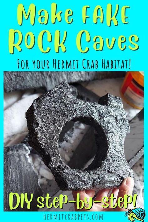 DIY fun project to make fake rock caves and mountains for your hermit crab habitat! See photos, get ideas and tips plus step-by-step! #hermitcrabpets Hermit Crab Crafts, Crab Habitat, Hermit Crab Habitat, Crab Tank, Hermit Crab Tank, Aquarium Rocks, Fake Rock, Diy Aquarium, Crab Decor