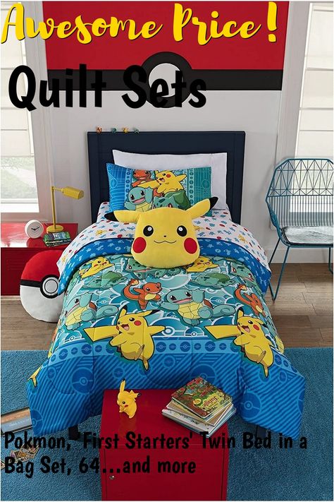 Pokemon Bedding, Pokemon Bedroom, Anime Bedroom Ideas, Pokemon Decor, Pokemon Room, Kids Comforters, Full Bedding Sets, Twin Bed Sets, Bed In A Bag