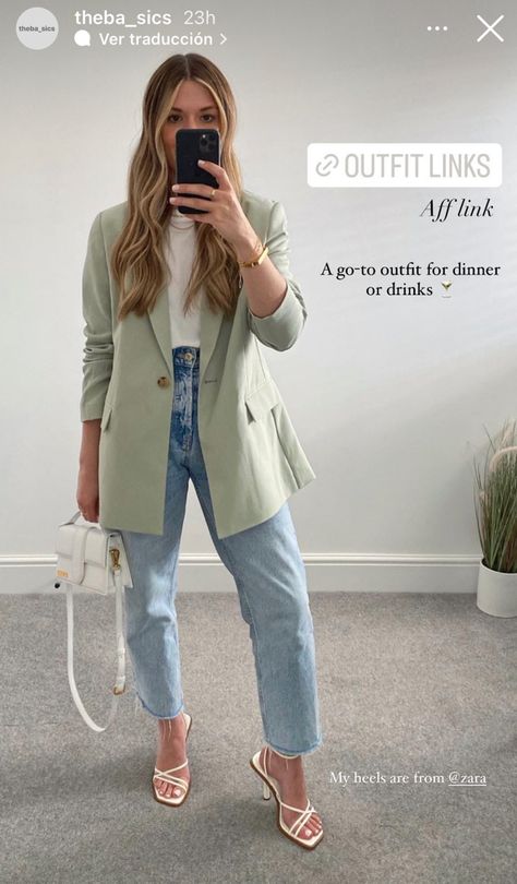 Spring Outfits Dinner Casual, Seafoam Blazer Outfit, Pistachio Outfit Casual, Sage Green Business Casual, Light Green Dress Pants Outfit, Sage Blazer Outfits For Women, Pale Green Blazer Outfit, Pistachio Blazer Outfit, Pastel Blazer Outfit For Women