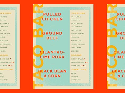 Tacos Menu Design, Colorful Menu Design, Funky Menu Design, Taco Menu Design, Wildfire Project, Bar Menu Ideas, Taco Bar Menu, Taco Menu, Catering Menu Design