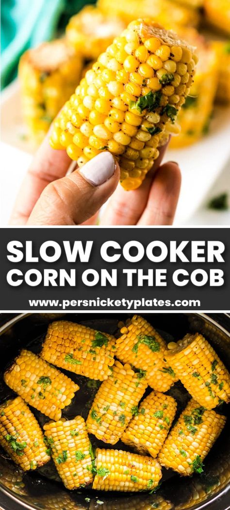 Slow Cooker Corn on the Cob is the perfect way to prepare this classic side dish for a crowd. Whether it is for a cookout or a holiday dinner, making it in the crockpot will be your new favorite method! Crockpot Sides For Cookout, Slow Cooker Sides For A Crowd, Crockpot Sides For A Crowd, Crock Pot Side Dishes For A Crowd, Crockpot Side Dishes For A Crowd, Cookout Side Dishes For A Crowd, Side Dish For A Crowd, Crockpot Sides, Dish For A Crowd