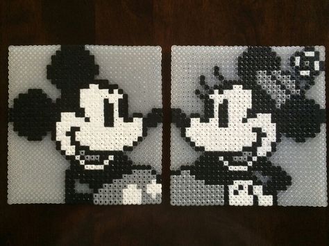 Classic B/W Mickey and Minnie - Disney Perler Beads Made by Daniel Nasiatka Perler Bead Patterns Mickey Mouse, Mickey Perler Bead Pattern, Perler Beads Mickey Mouse, Mickey Perler Beads, Mickey Mouse Perler Beads, Perleplader Ideas Disney, Disney Perler Bead Patterns, Perler Beads Disney, Disney Perler Beads