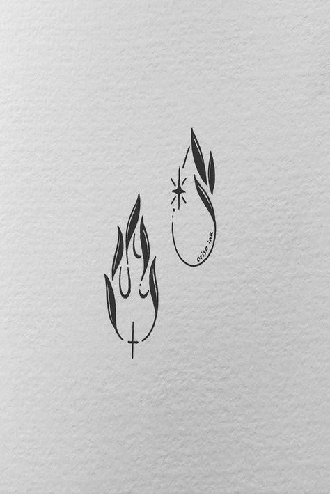 Mismatch Tattoo Ideas, Water And Fire Sign Tattoo Matching, Walk Through Fire Tattoo, Line Art Matching Tattoos, Cute Fire Tattoo, Twin Flame Tattoo Ideas Best Friends, Matching Cousin Tattoos Meaningful, Fireboy And Watergirl Tattoo, Fire And Ice Tattoo Ideas