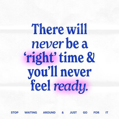 You're never going to feel ready to start something that's out of your comfort zone. So stop waiting around and just go for it! You never know what incredible things await... Going Out Of Comfort Zone, Right Time Quotes, Comfort Zone Quotes, Waiting For The Right Time, Fearless Quotes, Out Of Comfort Zone, Just Go For It, Live Boldly, Brand Guidelines Template