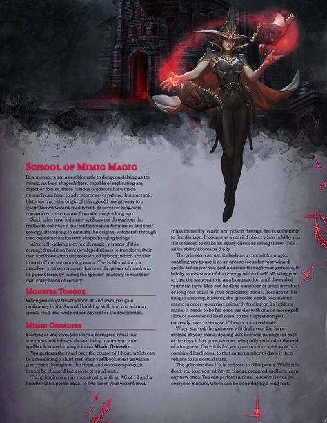 Dnd Mimic Homebrew, Dnd 5e Homebrew Subclasses Wizard, Wizard Subclass 5e, Dnd 5e Wizard, Wizard Ideas, Unearthed Arcana, Wizard Dnd, Dnd Subclasses, Homebrew Classes