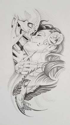 Skull Lovers Tattoo Design, Lovers Skull Tattoo, Tattoo Art Drawings Design Inspiration, Skull Lovers Tattoos, Skull Love Tattoo, Tattoo Art Drawings Design, Catrina Drawing, Skulls Tattoo Design, Lovers Tattoo Design