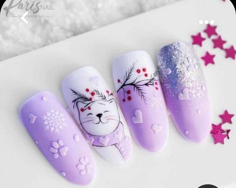 Winter Nail Art Designs, Inspiration Nails, Unghie Nail Art, Christmas Gel Nails, Purple Nail, Animal Nails, Designs Nail, Cat Nails, Polish Colors