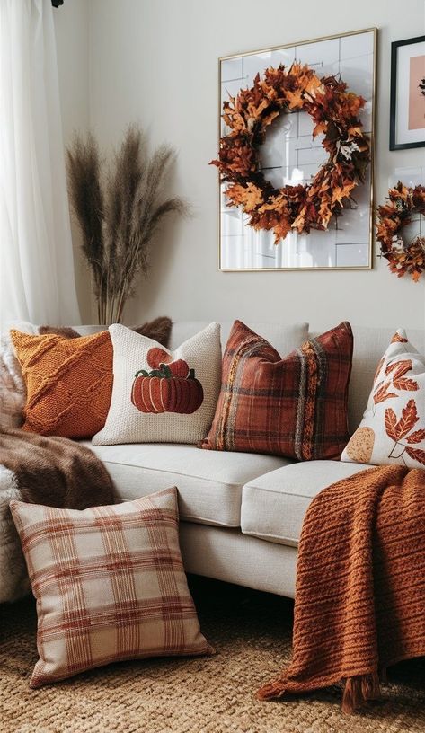 Fall Decor Crafts, Fall Decoration Ideas, Fall Living Room Ideas, Fall Decor Home, Fall Decorations For Home, Autumn Interior, Fall Bedroom Decor, Cozy Fall Bedroom, Casa Halloween