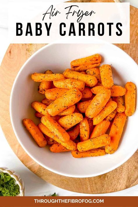 Easy Air Fryer Baby Carrots Air Fryer Baby Carrots, Kid Friendly Side Dishes, Roasted Baby Carrots, Fried Veggies, Low Histamine Foods, Histamine Diet, Fibro Fog, Veggie Fries, Low Histamine Diet