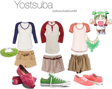 Yotsuba Koiwai, Neighborhood Story, Yotsuba Manga, Tomboy Look, Casual Cosplay, Red T Shirt, Raglan Shirts, Red T, Inspired Outfits