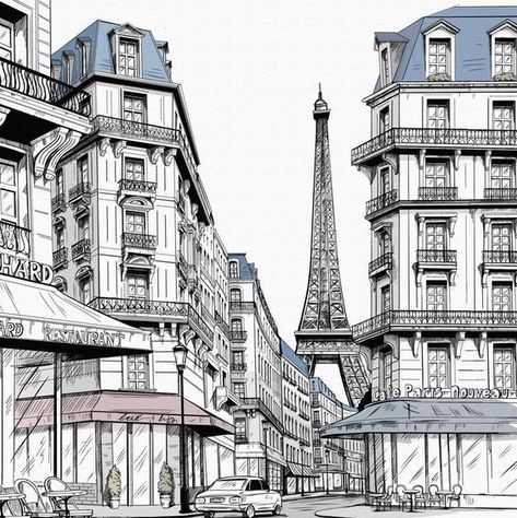 Paris Bob, Ballpoint Sketch, Drawing Paris, Mural Drawing, Paris Drawing, Paris Buildings, Cityscape Drawing, Painting City, Paris Illustration