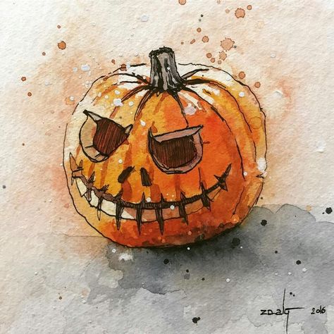 Artistic Envelopes, Halloween Watercolor Illustration, Pumpkin Illustration Halloween, Pumpkin Watercolor Painting, Halloween Art Drawing, Analog Art, Ghost Artwork, Haunted House Drawing, Cute Halloween Drawings