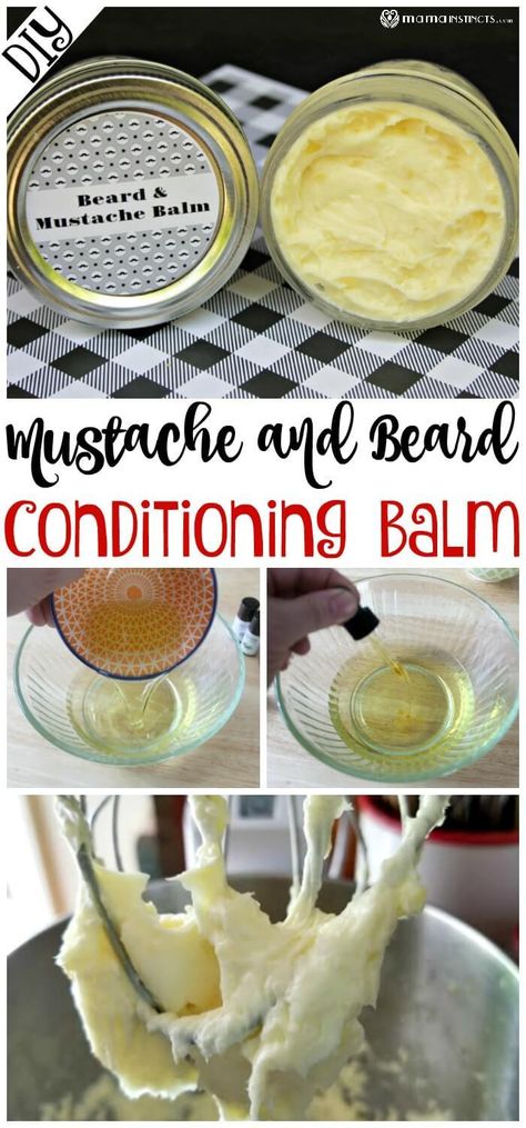 Is your beard feeling a little stiff and scratchy? A mustache and beard balm is a must for anyone with facial hair. This balm conditions, softens, moisturizes and helps style mustaches and beards. This recipe is made with organic ingredients and so easy that anyone can make it. #DIY #DIYnatural #beardbalm #DIYbeardbalm #giftsformen #giftsfordad #DIYgiftsformen #DIYgiftsfordad #Mustachebalm Diy Mustache, Beard Balm Recipe, Diy Beard Balm, Diy Beard Oil, Beard Oil Recipe, Beard Cream, Diy Beard, Balm Recipe, Beard Butter